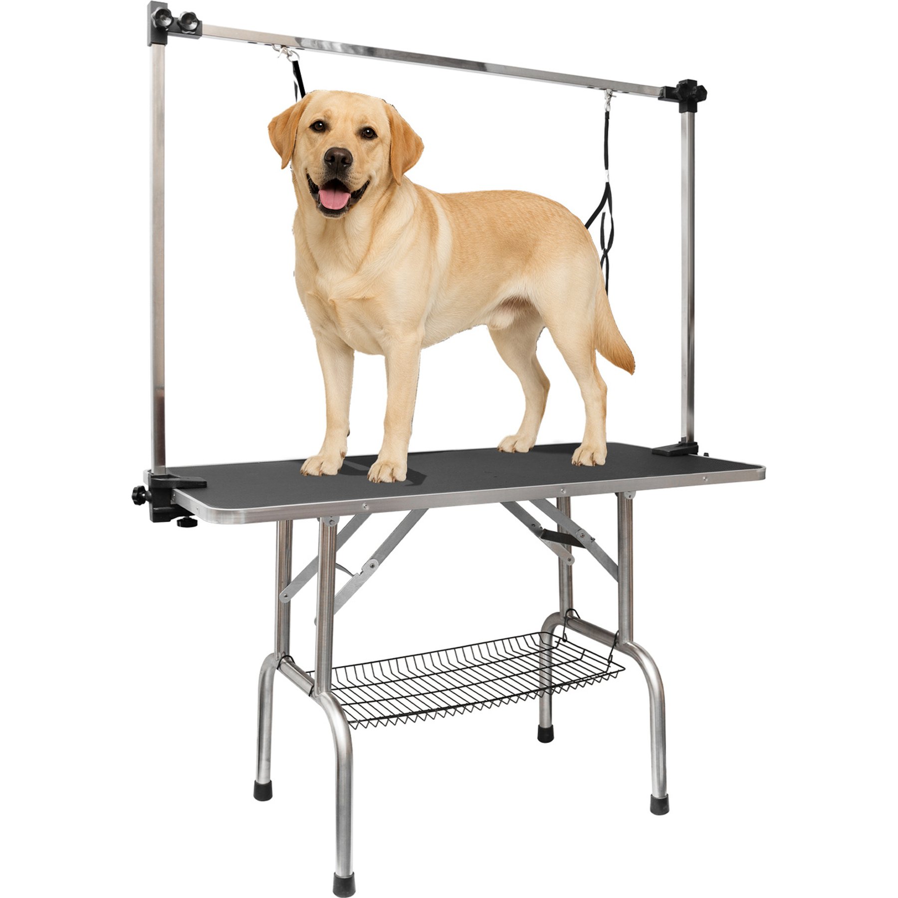 Pawvilion Folding Dog & Cat Grooming Table with Retractable Arm, Black, 46-in