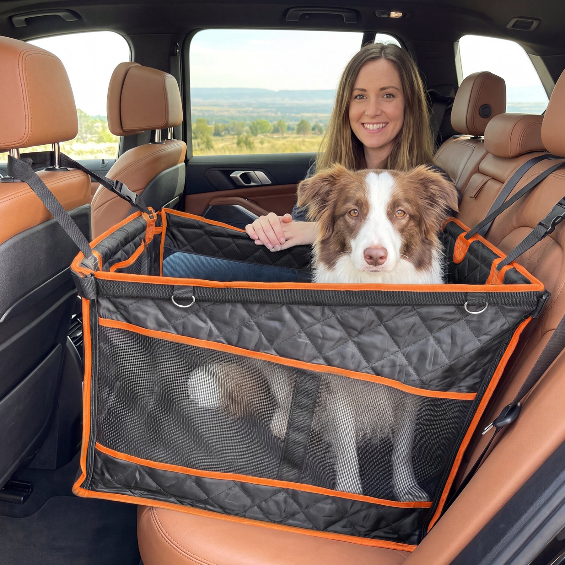Pawvilion Waterproof Hard Bottom Single Dog Car Seat Cover, Orange, Medium