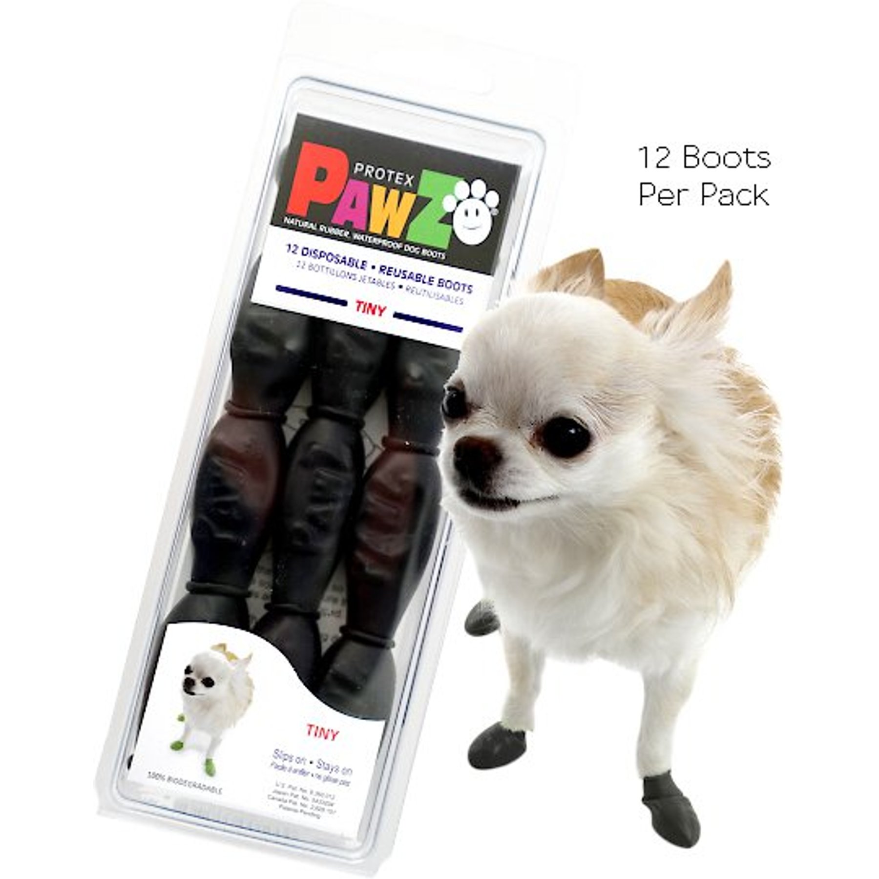 Pawz Waterproof Dog Boots, Black, Tiny, 12 count