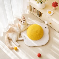 Pawzoo Fried Egg Sisal Cat Scratcher & Interactive Toy with Bell Spring, Medium