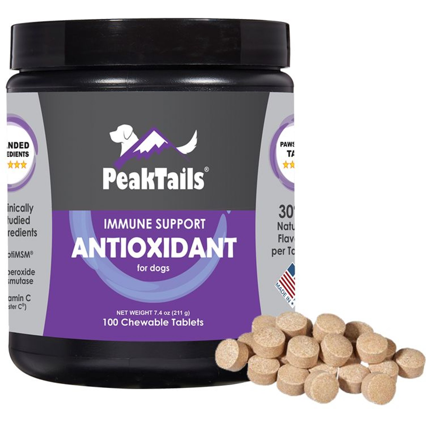 PeakTails Antioxidant Tablet Supplement for Dogs, 100 count