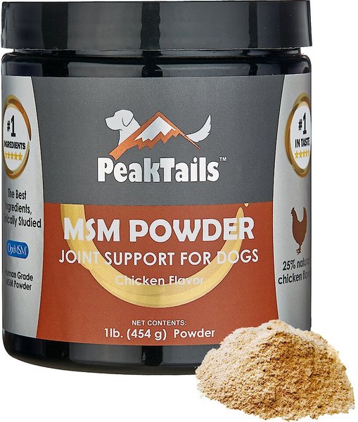 PeakTails MSM Chicken Flavored Powder Supplement for Dogs, 1-lb tub