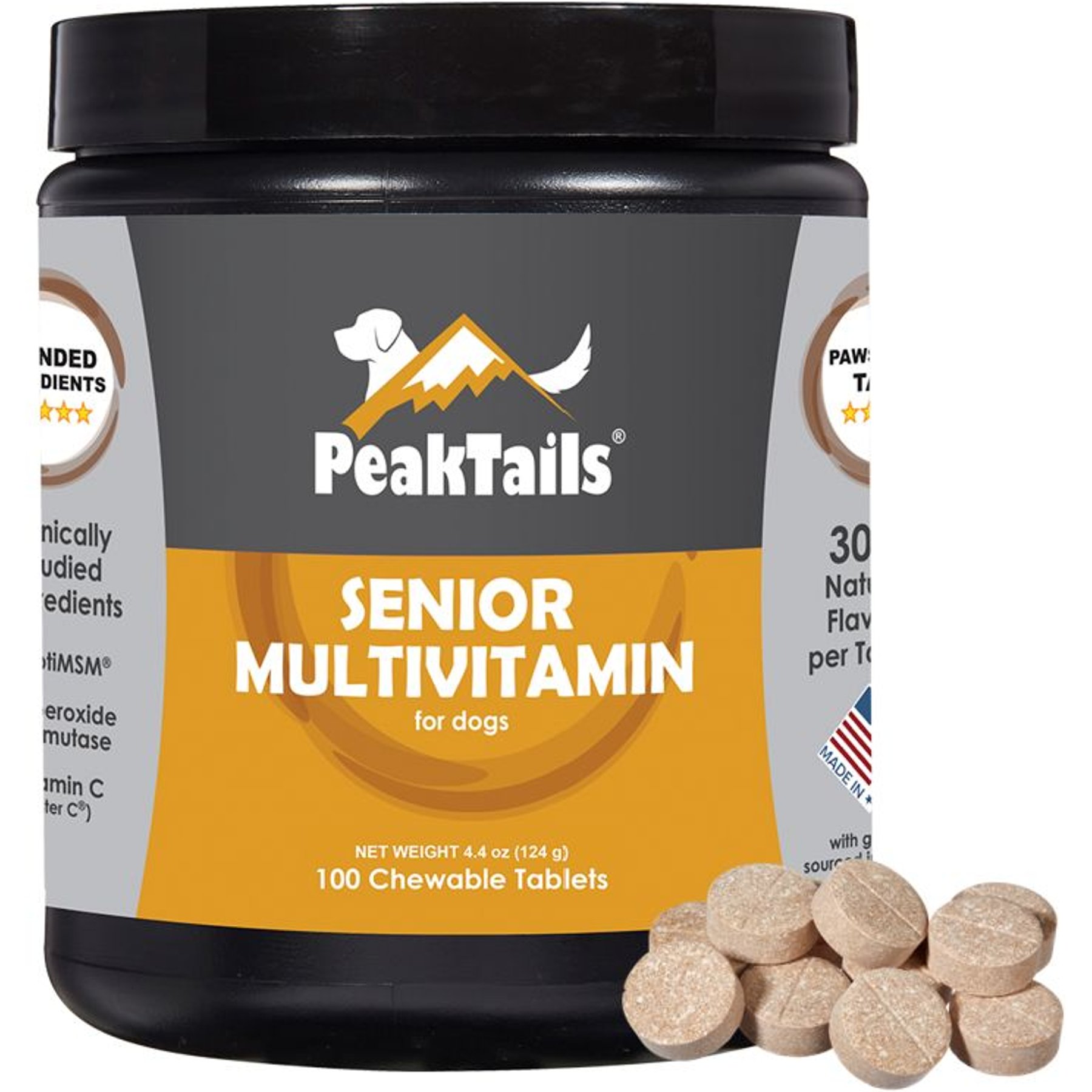PeakTails Senior Multivitamin Tablet Supplement for Dogs, 100 count