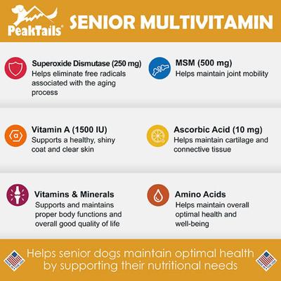 Show full view: PeakTails Senior Multivitamin Tablet Supplement for Dogs, 150 count slide 4 of 7
