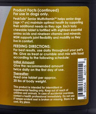Show full view: PeakTails Senior Multivitamin Tablet Supplement for Dogs, 150 count slide 5 of 7