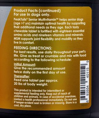 Show full view: PeakTails Senior Multivitamin Tablet Supplement for Dogs, 150 count slide 6 of 7