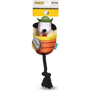 PEANUTS Adventurer Snoopy In Sleeping Bag Squeaky Plush Dog Toy, 7.5-in