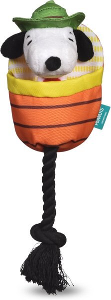 PEANUTS Adventurer Snoopy In Sleeping Bag Squeaky Plush Dog Toy, 7.5-in