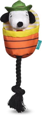 Show full view: PEANUTS Adventurer Snoopy In Sleeping Bag Squeaky Plush Dog Toy, 7.5-in slide 3 of 6
