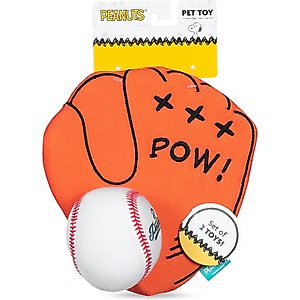 PEANUTS Athlete Baseball Glove & Ball Squeaky Plush Dog Toy