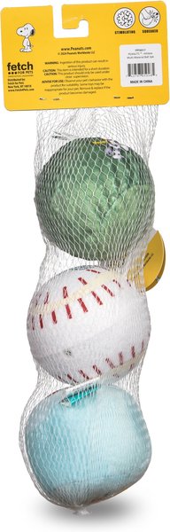PEANUTS Athlete Multi-Material Ball Squeaky Plush Dog Toys, 3 count