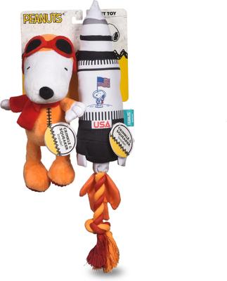 Show full view: PEANUTS Space Explorer Rocket Ship & Space Explorer Snoopy Squeaky Plush Dog Toys slide 1 of 6