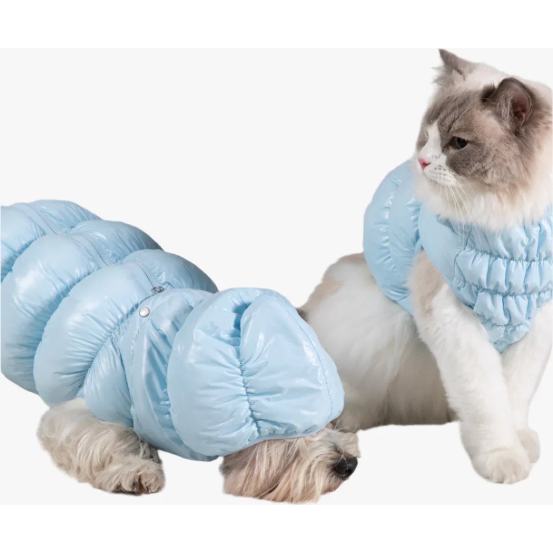 Pebot Dog & Cat Puffer Coat, Powder Blue, 14