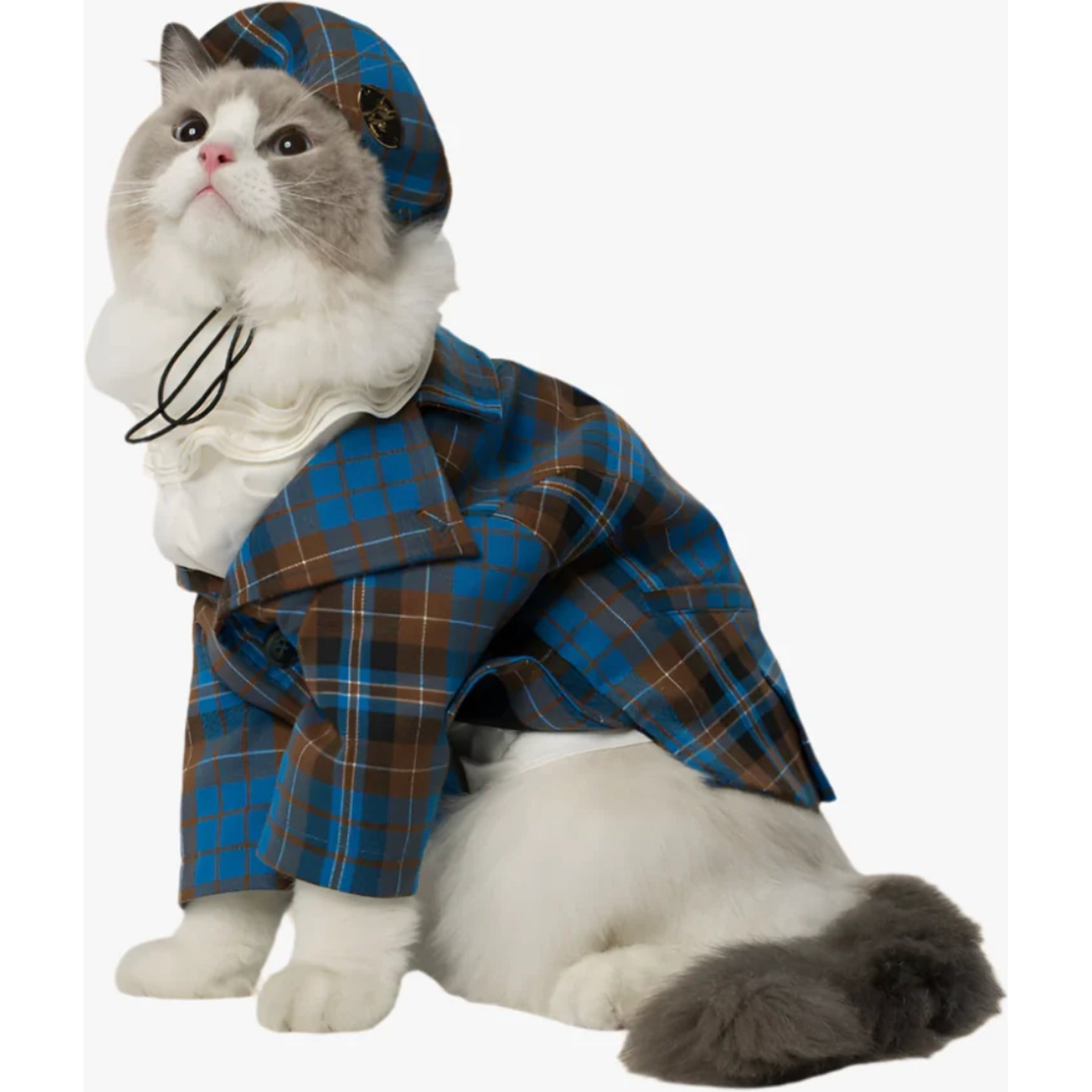 Pebot King Dog & Cat Blazer & Beret, Blue Check, 20