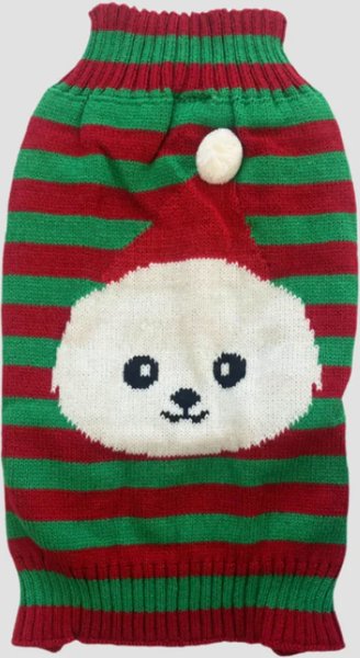 Show full view: Pebot Sebby Holiday Dog & Cat Sweater, Red / Green Stripe, Medium slide 4 of 4