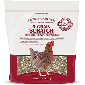 Pecking Order 5 Grain Scratch Premium Blend & Boonworms Chicken Feed, 12-lb bag