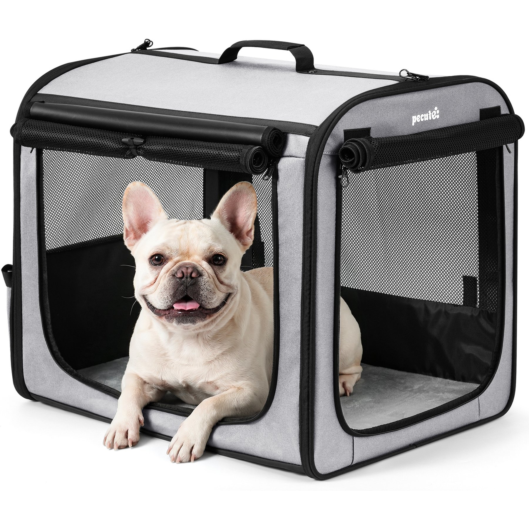 Pecute Soft-Sided Collapsible Dog & Cat Carrier, Grey, 23.6-in