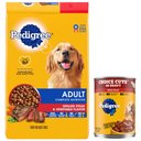 Pedigree Adult Complete Nutrition Steak Flavor Dry Dog Food + Choice Cuts In Gravy Canned Soft Wet Food, with Beef