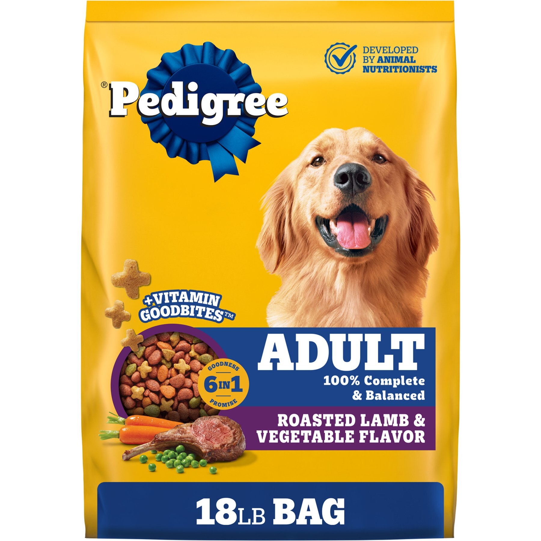 Pedigree Adult High Protein Roasted Lamb & Vegetable Flavor Dry Dog Food, 18-lb bag