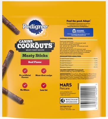 Show full view: Pedigree Canine Cookout Beef Flavored High-Protein Adult Meaty Sticks Soft Dog Treats, 5.36-oz pouch slide 3 of 11