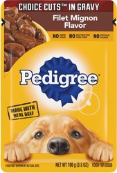 Pedigree Choice Cuts Filet Mignon Flavor in Gravy Wet Dog Food, 3.5-oz pouch, bundle of 32 