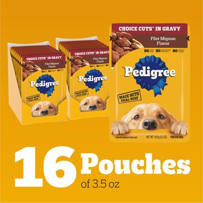 Show full view: Pedigree Choice Cuts Filet Mignon Flavor in Gravy Wet Dog Food, 3.5-oz pouch, bundle of 32  slide 5 of 12