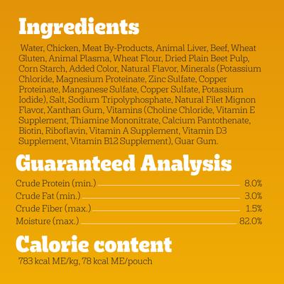 Show full view: Pedigree Choice Cuts Filet Mignon Flavor in Gravy Wet Dog Food, 3.5-oz pouch, bundle of 32  slide 6 of 12