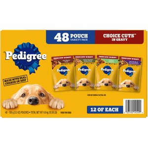 Pedigree Choice Cuts in Gravy Adult Variety Pack Dog Soft Wet Food, 3.5-oz pouches, 48 count
