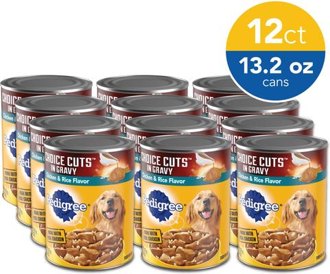 Show full view: Pedigree Choice Cuts in Gravy Chicken & Rice Flavor Adult Canned Wet Dog Food, 13.2-oz can, case of 12 slide 7 of 12
