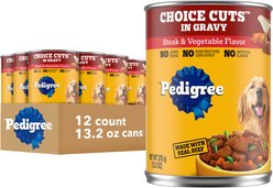 Pedigree Choice Cuts in Gravy Steak & Vegetable Flavor Adult Canned Wet Dog Food 13.2-oz can, case of 12
