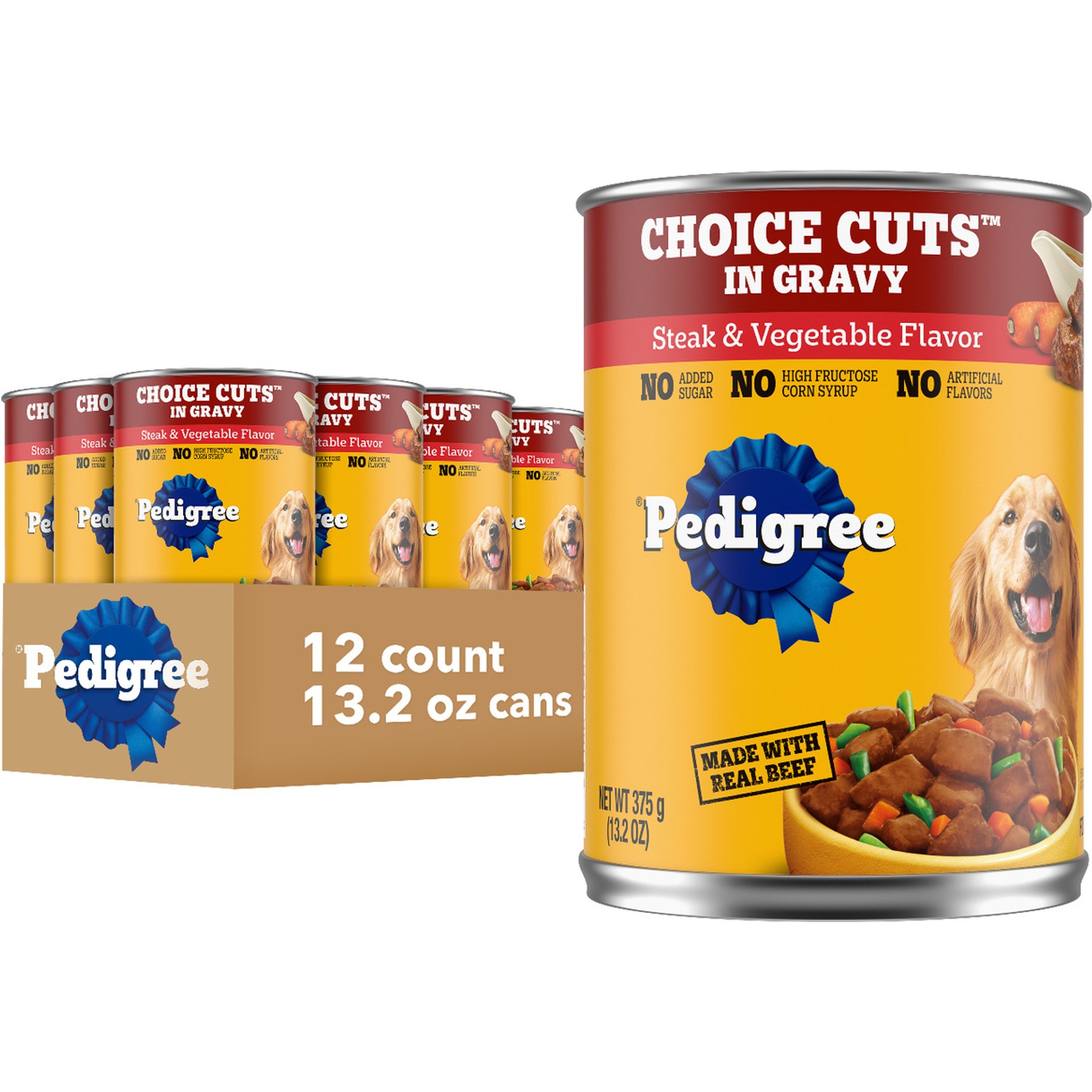 Pedigree Choice Cuts in Gravy Steak & Vegetable Flavor Adult Canned Wet Dog Food, 13.2-oz can, bundle of 24