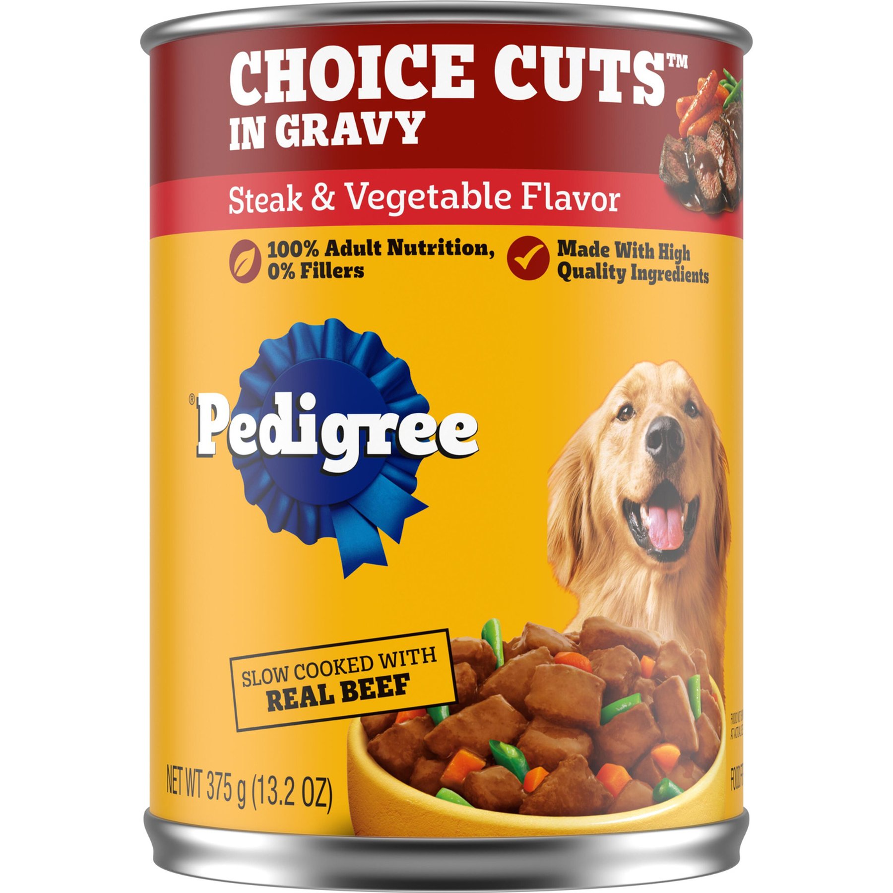 Pedigree Choice Cuts in Gravy Steak & Vegetable Flavor Adult Canned Wet Dog Food, 13.2-oz can, bundle of 24