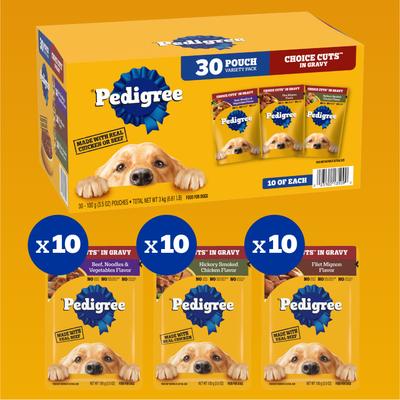 Show full view: Pedigree Choice Cuts in Gravy Variety Pack Adult Wet Dog Food, 3.5-oz pouch, bundle of 60  slide 5 of 11