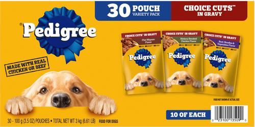 Show full view: Pedigree Choice Cuts in Gravy Variety Pack Adult Wet Dog Food, 3.5-oz pouch, bundle of 60  slide 4 of 11