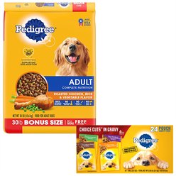 Pedigree Choice Cuts in Gravy Variety Pack Filet Mignon, Grilled Chicken, Chicken Casserole & Beef Noodle + Complete Nutrition Roasted Chicken, Rice & Vegetable Flavor Dry Dog Food