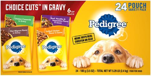 Show full view: Pedigree Choice Cuts in Gravy Variety Pack Filet Mignon, Grilled Chicken, Chicken Casserole & Beef Noodle + Complete Nutrition Roasted Chicken, Rice & Vegetable Flavor Dry Dog Food slide 2 of 9