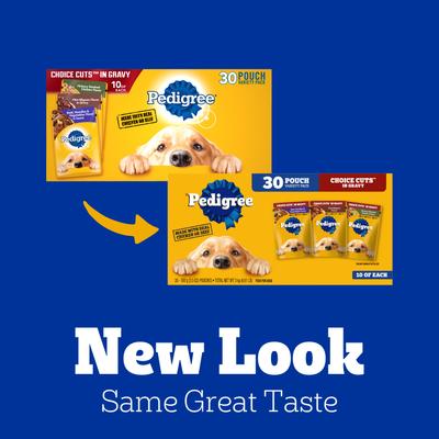 Show full view: Pedigree Choice Cuts in Gravy Variety Pack Filet Mignon, Grilled Chicken, Chicken Casserole & Beef Noodle + Variety Pack Adult Wet Dog Food Pouches slide 3 of 10