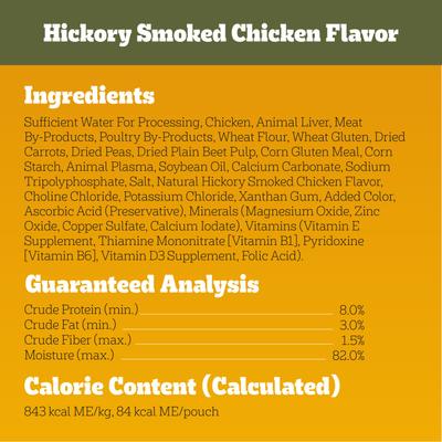 Show full view: Pedigree Choice Cuts in Gravy Variety Pack, Hickory Smoked Chicken Flavor, Grilled Chicken Flavor in Sauce & Filet Mignon Flavor in Gravy Adult Wet Dog Food Pouches, 3.5-oz, pack of 18 slide 5 of 10