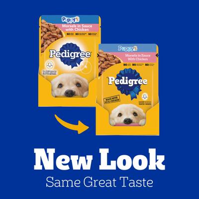 Show full view: Pedigree Choice Cuts Puppy Morsels in Sauce with Chicken Wet Dog Food, 3.5-oz pouch, bundle of 32  slide 3 of 12