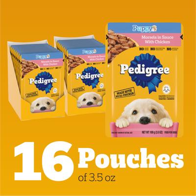 Show full view: Pedigree Choice Cuts Puppy Morsels in Sauce with Chicken Wet Dog Food, 3.5-oz pouch, bundle of 32  slide 5 of 12