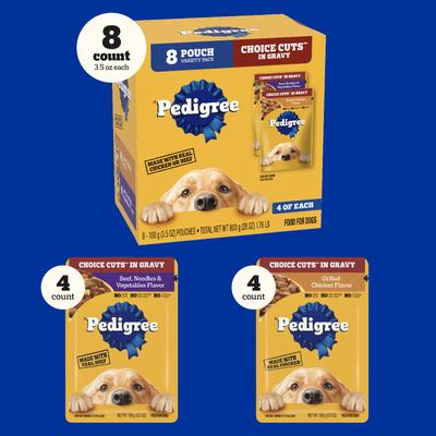 Show full view: Pedigree Choice Cuts Variety Pack Beef & Chicken Adult Wet Dog Food, 3.5-oz pouch, case of 8 slide 4 of 11