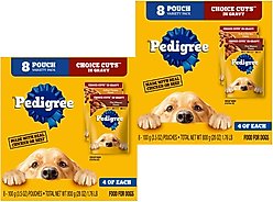Pedigree Choice Cuts Variety Pack Grilled Chicken & Filet Mignon Flavor Wet Dog Food, 3.5-oz pouch, bundle of 16 