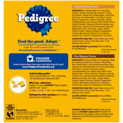 Show full view: Pedigree Choice Cuts Variety Pack Grilled Chicken & Filet Mignon Flavor Wet Dog Food, 3.5-oz pouch, bundle of 16  slide 4 of 12