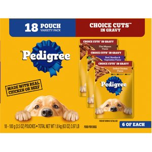Pedigree Choice Cuts Variety Pack with Beef, Chicken & Filet Mignon Adult Wet Dog Food, 3.5-oz pouch, case of 18