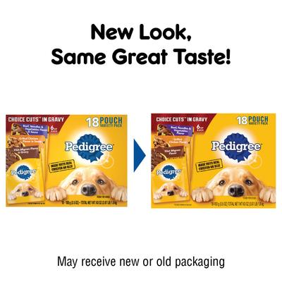 Show full view: Pedigree Choice Cuts Variety Pack with Beef, Chicken & Filet Mignon Wet Dog Food, 3.5-oz pouch, bundle of 16  slide 3 of 12