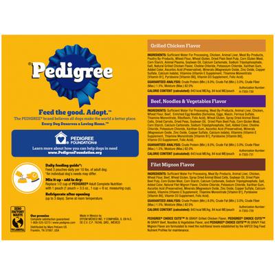 Show full view: Pedigree Choice Cuts Variety Pack with Beef, Chicken & Filet Mignon Wet Dog Food, 3.5-oz pouch, bundle of 16  slide 4 of 12