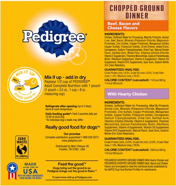 Pedigree Chopped Dinner Variety Pack Adult Wet Dog Food, 3.5-oz pouch, case of 8