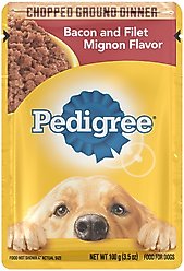 Pedigree Chopped Ground Dinner Bacon & Filet Mignon Flavor Wet Dog Food, 3.5-oz pouch, case of 16