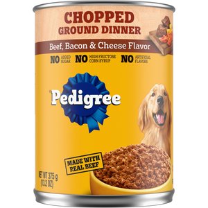 Pedigree Chopped Ground Dinner Beef, Bacon & Cheese Flavor Adult Canned Wet Dog Food 13.2-oz, case of 12