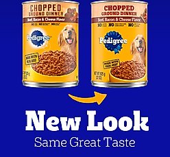 Pedigree Chopped Ground Dinner Beef, Bacon & Cheese Flavor Adult Canned Wet Dog Food, 22-oz can, bundle of 24  slide 2 of 9